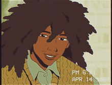 a cartoon drawing of a man with dreadlocks and the date of april 14th