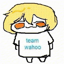 a cartoon character is wearing a white shirt that says team wahoo