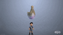 a poster for disney pixar elio with a purple caterpillar on the ground