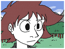 a pixel art of a boy with red hair