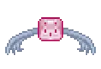 a pixel art drawing of a pink box with wings