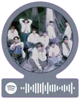 a spotify sticker with a picture of a group of young men in a circle