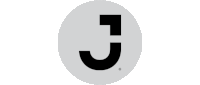 a gray circle with a black letter j inside of it