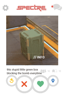 a picture of a green box with the words this stupid little green box blocking the bomb everytime on the bottom