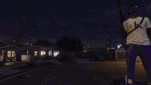 a video game screen shows a group of people standing on a street