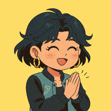 a cartoon girl with the number 7 on her jacket