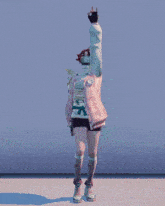 a 3d model of a girl wearing a pink jacket