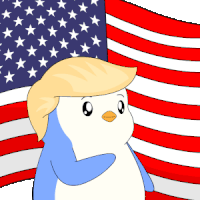 a cartoon of a penguin with donald trump 's wig on