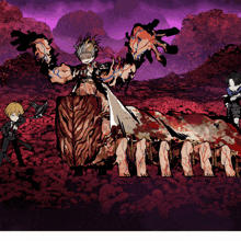 a cartoon drawing of a man standing in a field of blood