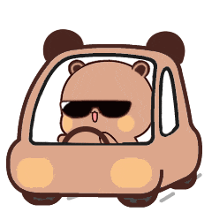a cartoon bear is driving a car with sunglasses on 