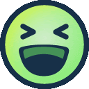 a green smiley face with its mouth open and eyes closed