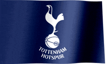 a blue tottenham hotspur flag with a white chicken on it