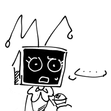 a black and white drawing of a robot with a crown on it 's head