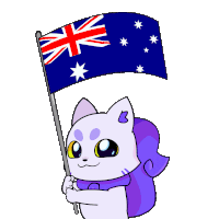 a cartoon drawing of a cat holding a flag