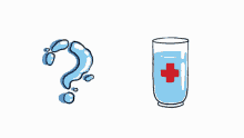 glass of water question mark red cross