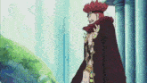a man with red hair and a beard is wearing a black coat
