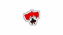 a drawing of a girl with red hair and a black dress on a white background