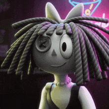 a cartoon character with dreadlocks and a button in her eyes