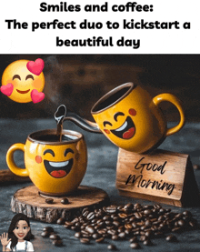a good morning message with two cups of coffee
