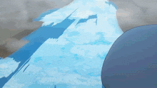 a painting of a blue mountain with a few clouds
