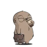 a cartoon sloth is holding a cup of coffee with a flower on it
