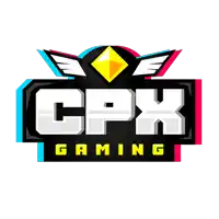 a cpx gaming logo with wings and a diamond on top