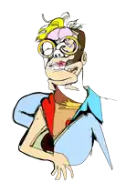 a cartoon drawing of a woman with the number 6 on her face