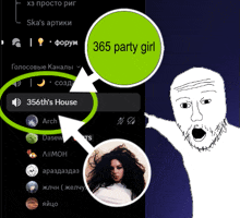 a drawing of a man with a green circle that says 365 party girl on it