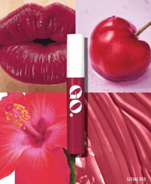 a bottle of go seeing red lipstick is shown in a collage of pictures