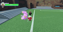 a screenshot of a video game shows a person standing on a field