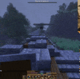 a screenshot of a minecraft game shows a person standing on a staircase