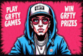 a cartoon of a man wearing a grfty hat and sunglasses