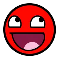 a red smiley face with a purple tongue sticking out