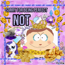 a picture of a woman with a crown and the words " sorry for being perfect not " on it