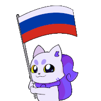 a cartoon cat holding a russian flag with the letter b on it