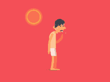 a cartoon of a person standing in front of a red and orange wall