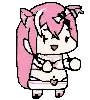 a pixel art drawing of a girl in a bikini with pink hair and horns .