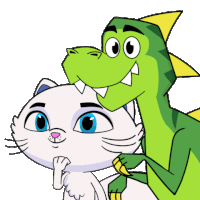 a cartoon drawing of a dinosaur and a cat