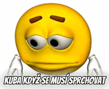 a cartoon smiley face with the words kuba kdyz se musi sprchovat written below it