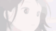 a close up of a cartoon girl 's face with a pink background