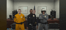 three police officers are posing for a picture in a video game