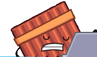 a cartoon drawing of a red striped box with a face