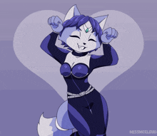 a drawing of a fox with a heart in the background and the name missmcloud on the bottom
