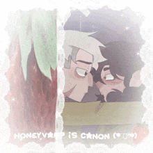 a picture of two cartoon characters with the words honeyv is canon