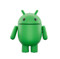 a green android figure with black eyes and a white background