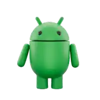 a green android figure with black eyes and a white background
