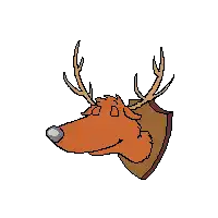 a pixel art of a deer head on a shield