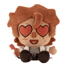 a stuffed animal with heart shaped eyes and a toothbrush in his hand