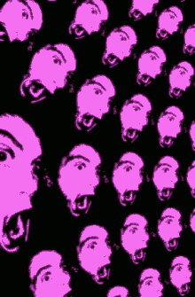 a bunch of pink faces on a black background