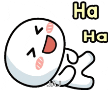 a cartoon ghost is laughing with the words `` ha ha '' written below it .
